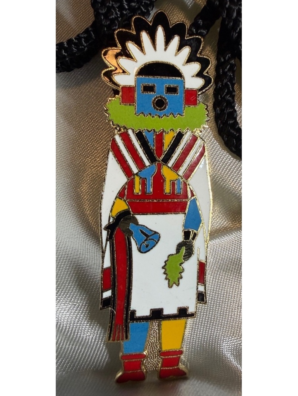 Black cord necklaces with enamel Kachina pendants